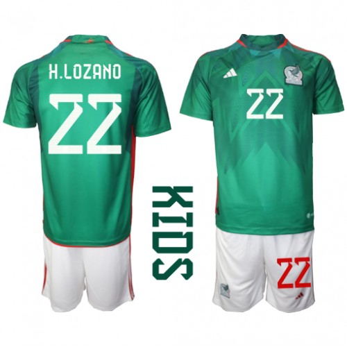 Echipament fotbal Mexic Hirving Lozano #22 Tricou Acasa Mondial 2022 pentru copii maneca scurta (+ Pantaloni scurti)